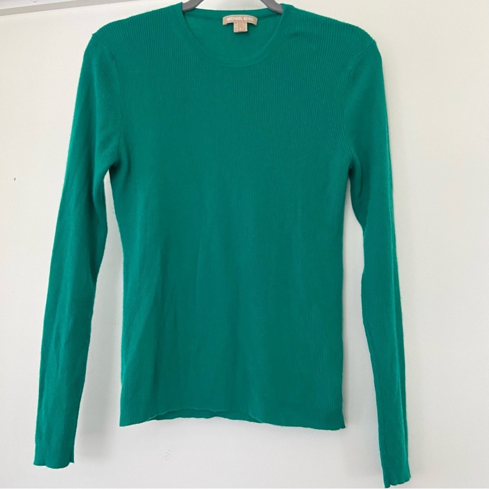 Michael Kors Womens Shirt Green Size S Hutton Featherweight Cashmere Sweater Top